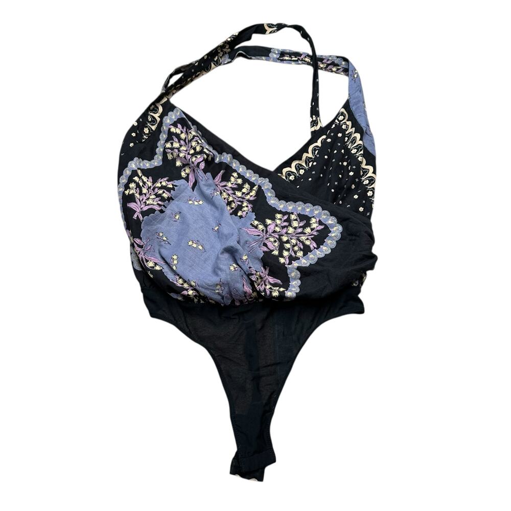 FREE PEOPLE Sweet Thing One Piece Bodysuit Paisley Black Blue Women's Size Small - Picture 2 of 10